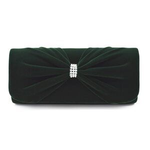 Hunter Green Velvet Clutch with Rhinestone Bow – Elegant Evening Bag